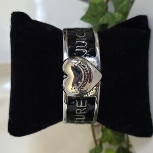 Silver with Black Enamel Clamper Hinge Bangle Bracelet Juicy Couture
